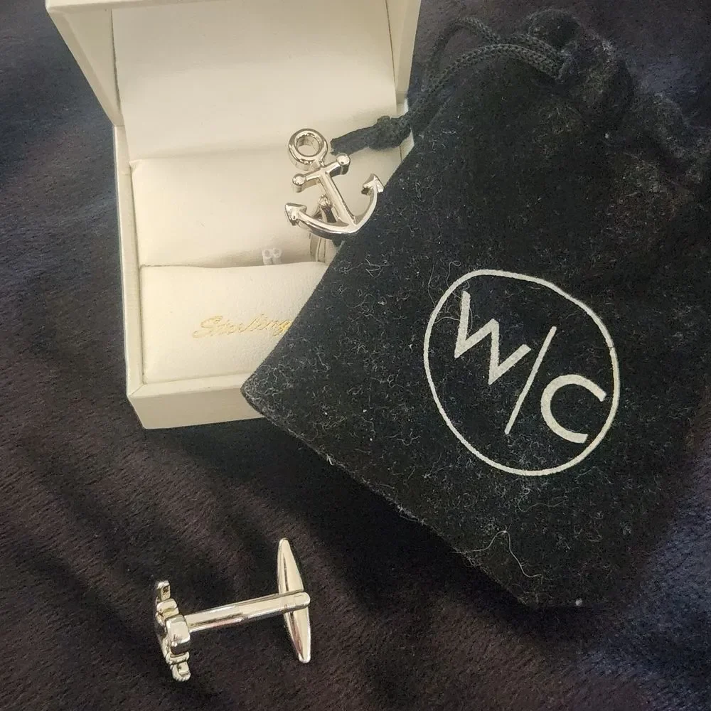 New Nautical Silver Toned Anchor Cufflinks